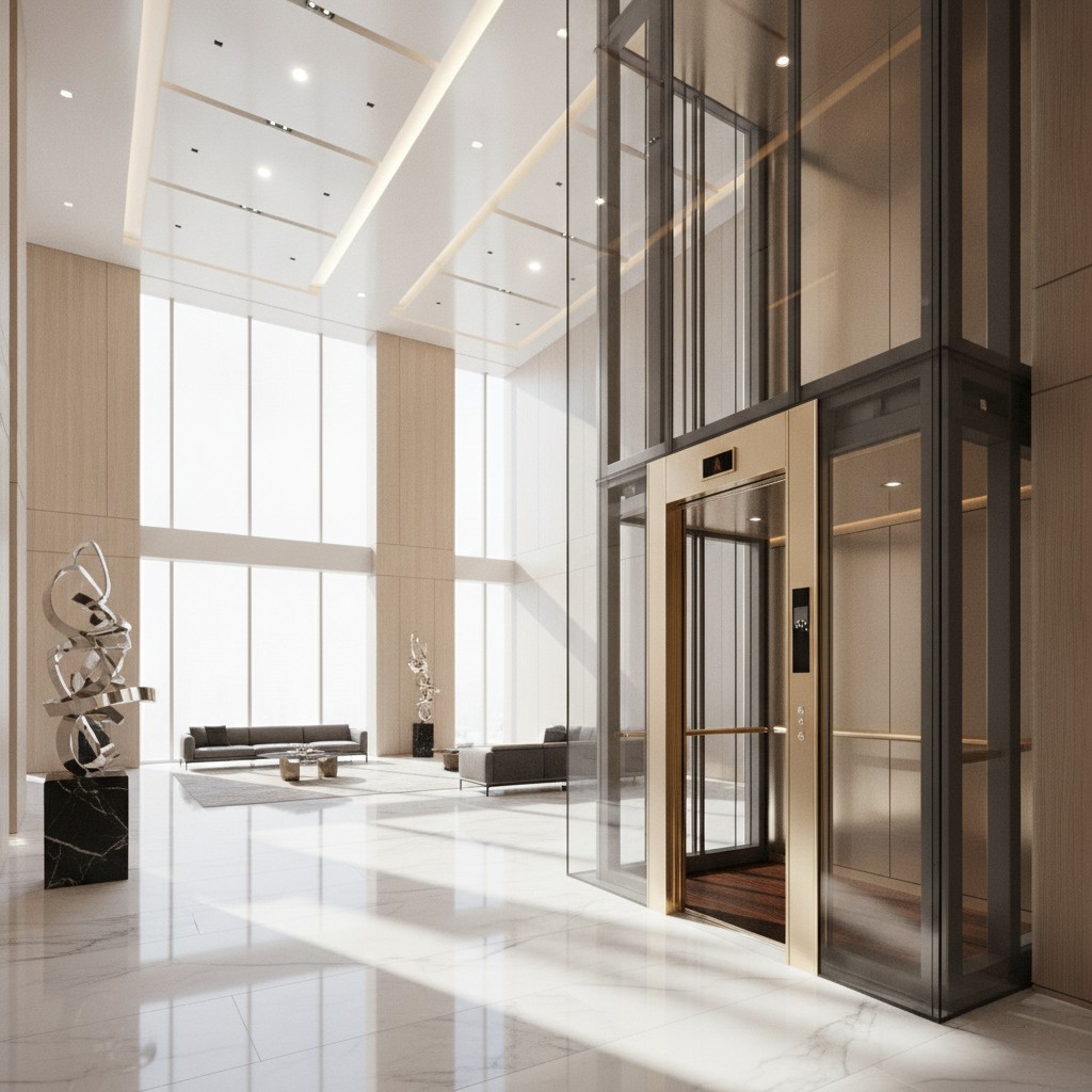 Machine Room-Less (MRL) Elevator cabin interior